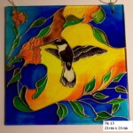 Koliber wśród kwiatów i liści Szkło fusingowe Kwadrat o wymiarach 20 cm x 20 cm